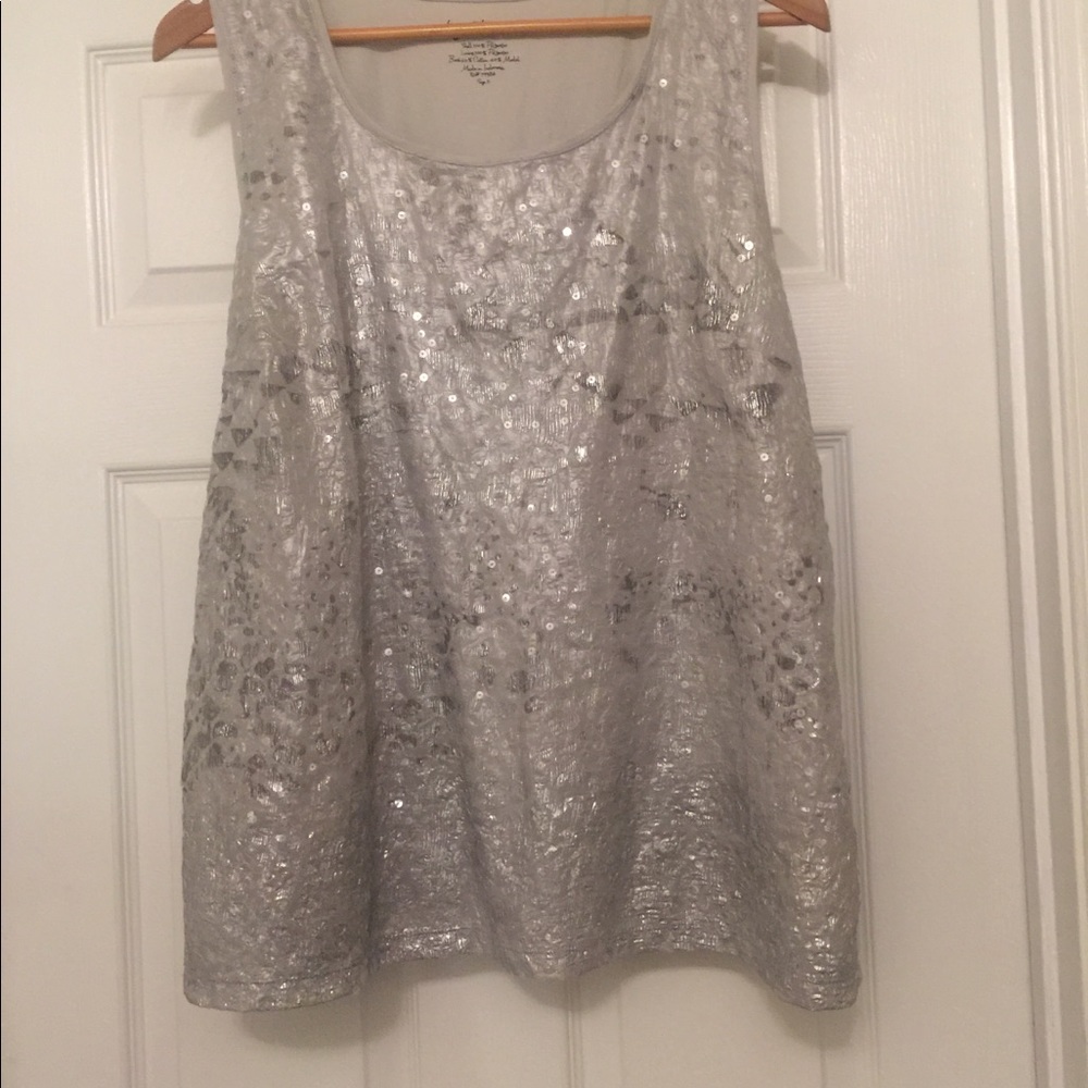 Silver sleeveless soft-sequence top 3x